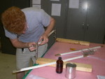 2006/05/31 Peter is setting up the Light Mixe gluing station.